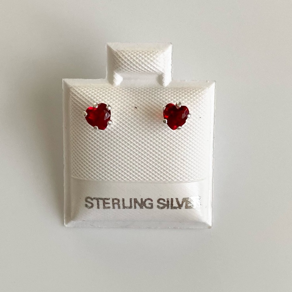 925 Sterling Silver Red Heart Earring Studs